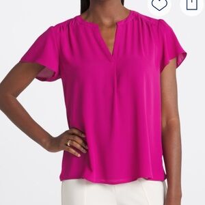 Flutter Sleeve Blouse - Dark Pink pleated. Short sleeve NWT Large “Monday Fun”